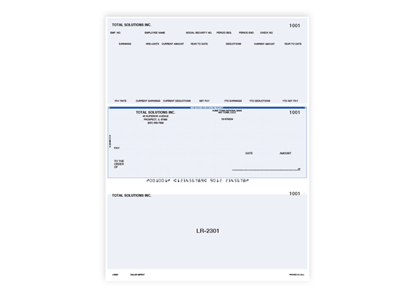 Custom Standard Plus Laser Checks with Blue Imprint, Business Checks, 8-1/2" x 11", 1-Part, Software Compatible, Secure