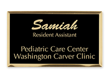 Engraved Metallic Badge - 2" x 3 1/2", Black/Gold