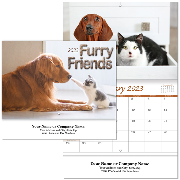 FURRY FRIENDS WALL CALENDAR STAPLED